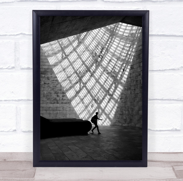 Man Light Shadow Walking Escalator Silhouette Geometry Pattern Wall Art Print