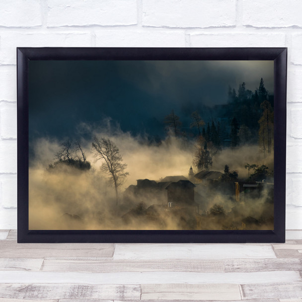 Mist Morning Houses Terrace Yuanyuan Yunan China Misty Village Wall Art Print