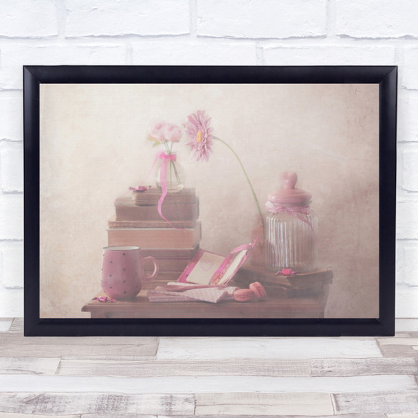 Pink Soft Still Life Mug Cup Macaron Macarons Biscuit Biscuits Wall Art Print