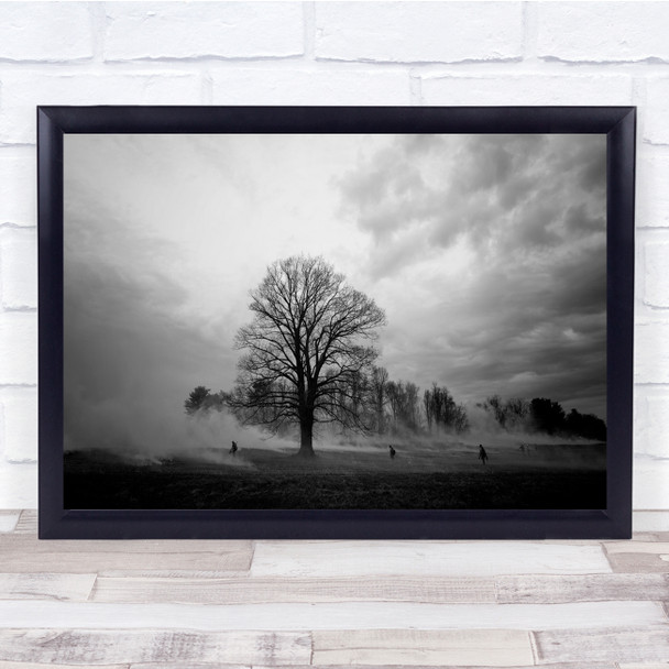 Planned Fire At Valley Forge Park tree landscape Black & White Wall Art Print