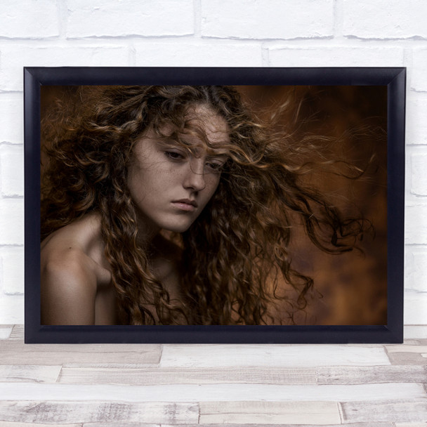 Portrait Girl Emotion Brown Studio Freckles Mood Hair Drachten Wall Art Print