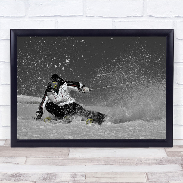 Skier Skiing Ski Extreme Powder Action Snow Snowy Winter Slope Wall Art Print