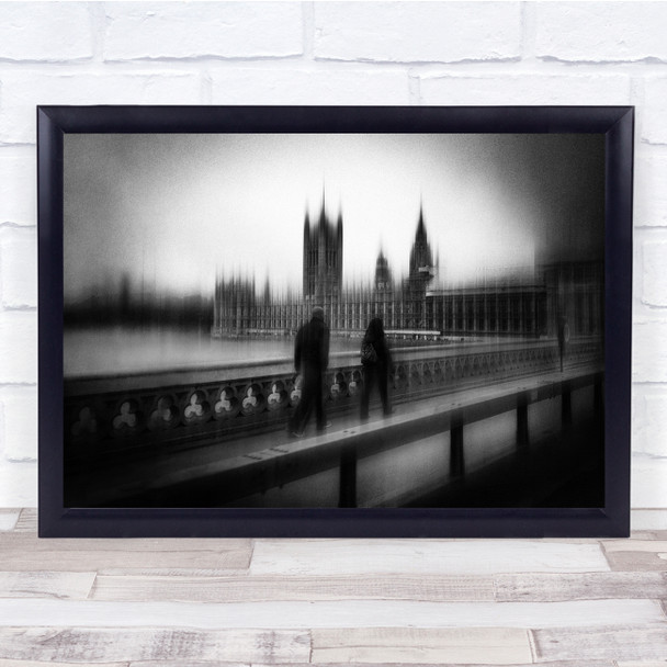 Westminster Bridge London Black & White River Thames Cityscape Wall Art Print