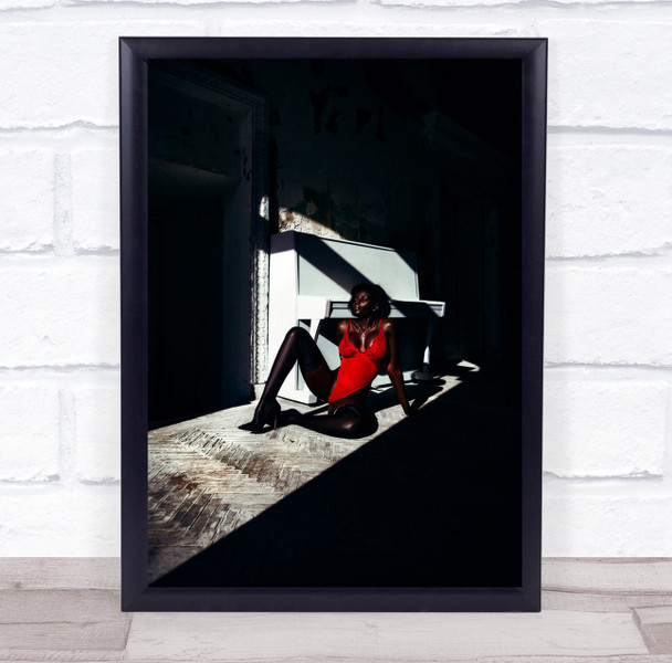 Dark Red woman sun bathing light ray Wall Art Print