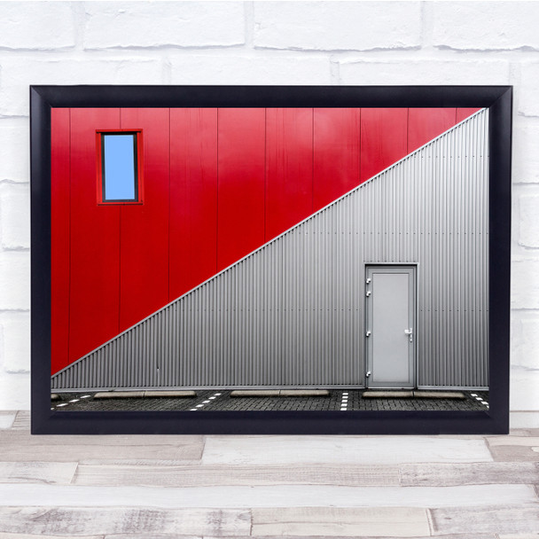 Diagonal Red Industrial Divided Door Wall Art Print