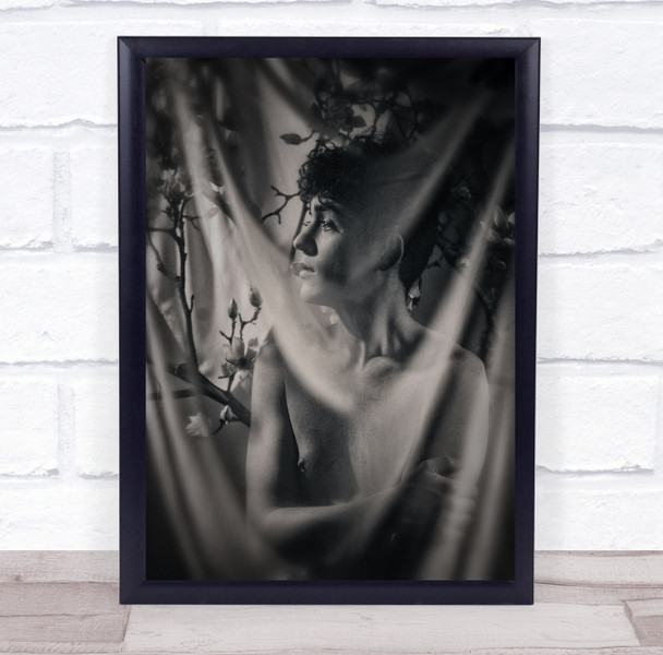 Man in light ray flower branch pose Wall Art Print