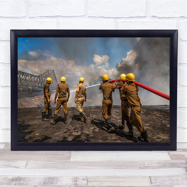 River Fire Warehouse Firemen action Wall Art Print
