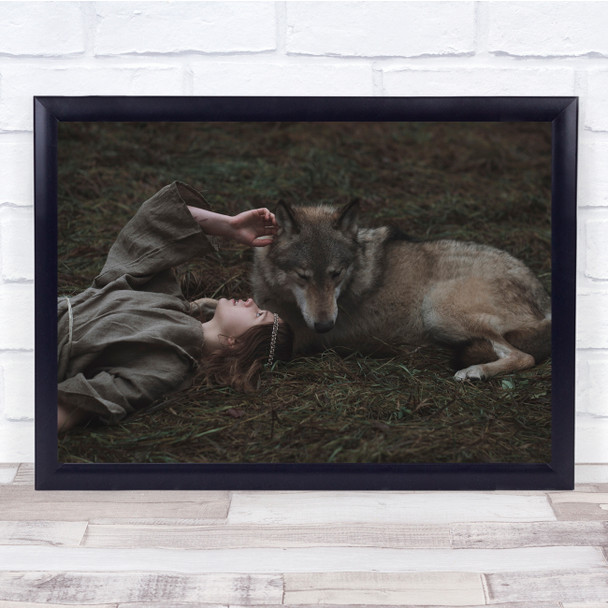 Girl And Wolf nature animal person Wall Art Print