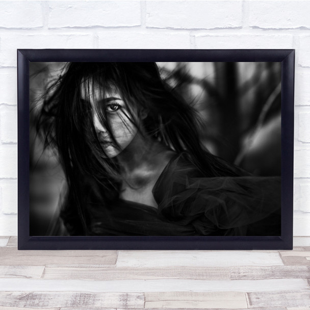 Girl hair in face stare pose eerie Wall Art Print