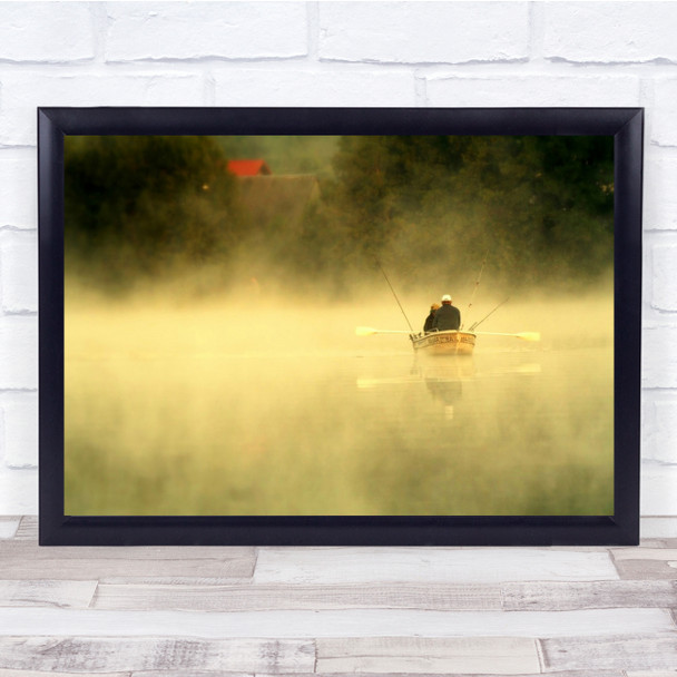 Boat Fishing Lake Fog Mist People Wall Art Print