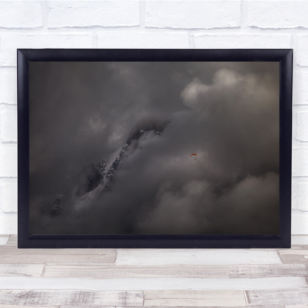 Fearless Grey cloud parachute man Wall Art Print