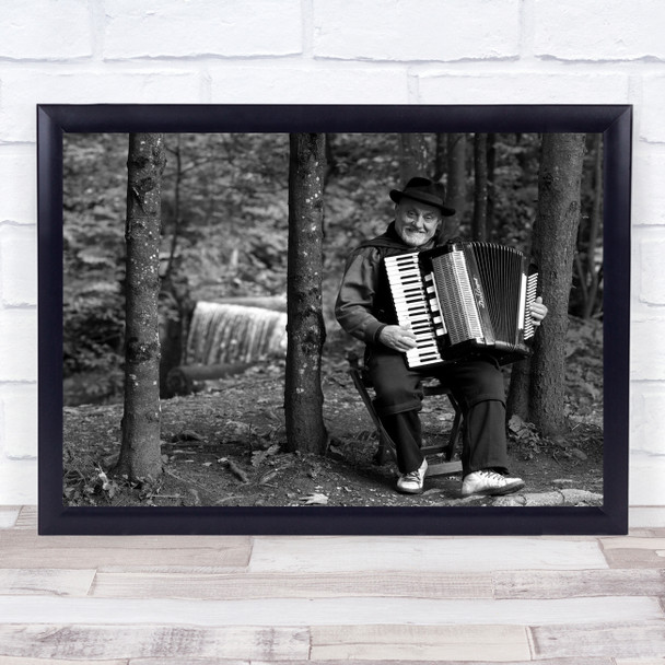 Happiness old man accordion music Wall Art Print