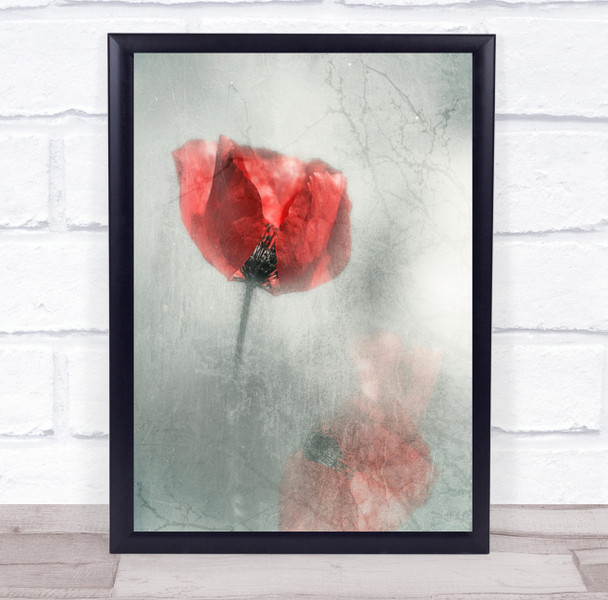 red flower reflection distressed Wall Art Print