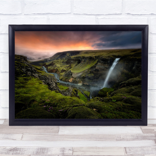 Waterfall Nature Clouds Sunrise Wall Art Print