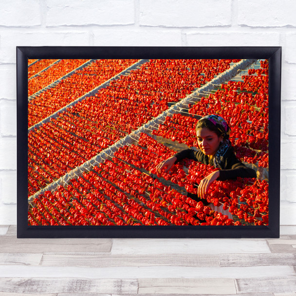 Red Peppers woman farming Wall Art Print