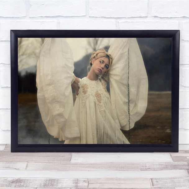 Women White Dress pose Wall Art Print