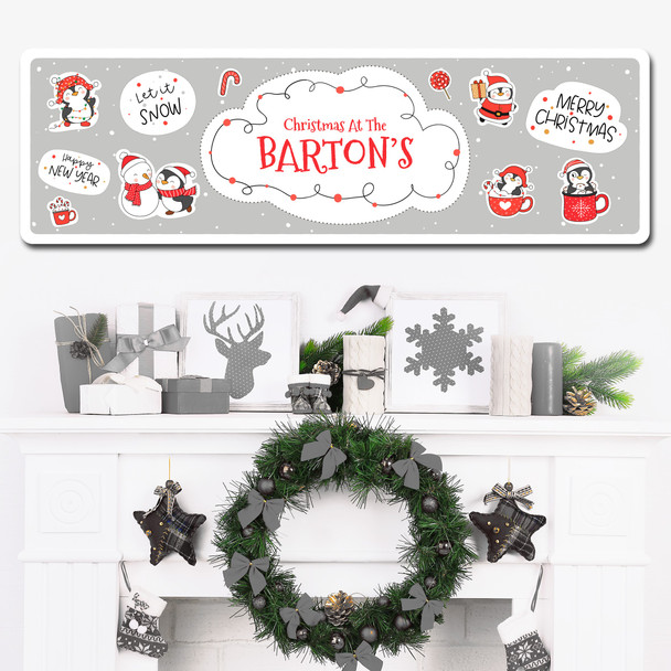Grey Christmas Decoration Family Name Large Home Personalised Sign