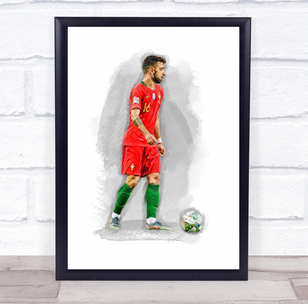 Footballer Bruno Fernandes Portugal Football Player Watercolour Wall Art Print