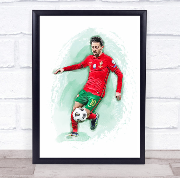 Footballer Bernardo Silva Portugal Football Player Watercolour Wall Art Print