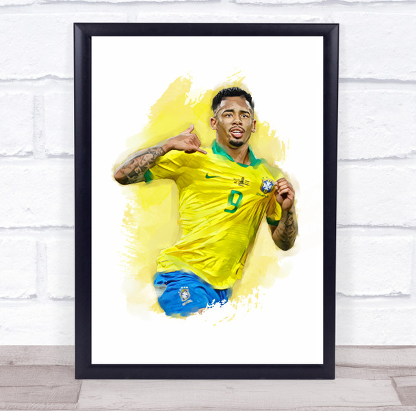 Footballer Gabriel Jesus Brazil Football Player Watercolour Wall Art Print