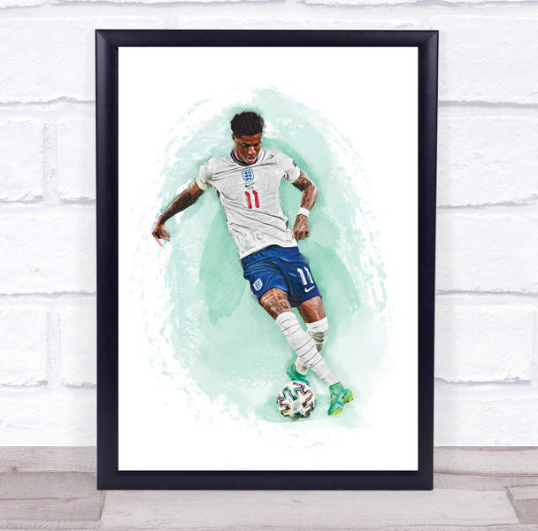 Footballer Marcus Rashford Football Player Watercolour Wall Art Print