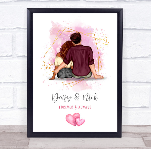 Pink Wash Hearts Romantic Gift For Him or Her Personalised Couple Print