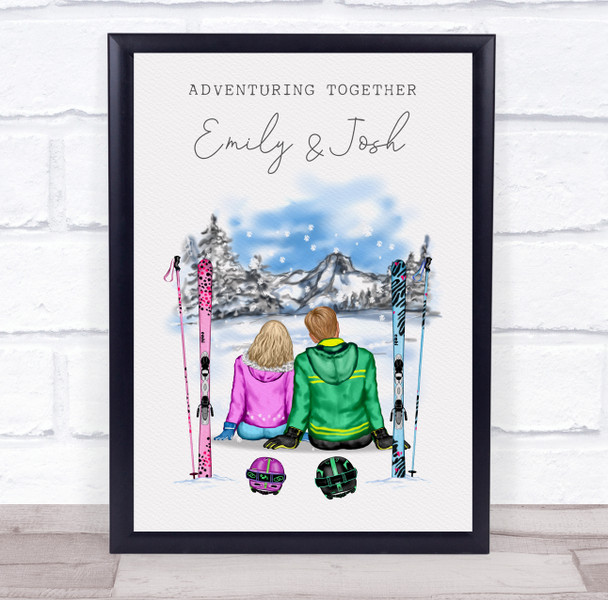 Ski Slopes Adventuring Romantic Gift For Him or Her Personalised Couple Print