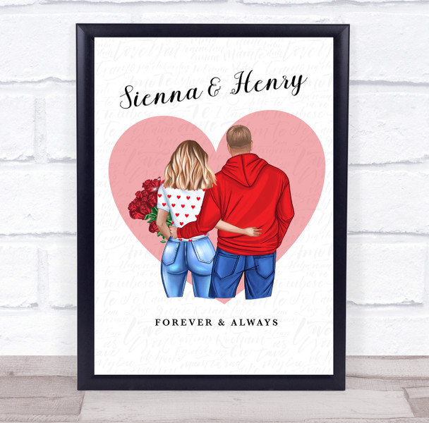 Forever & Always Roses Romantic Gift For Him or Her Personalised Couple Print