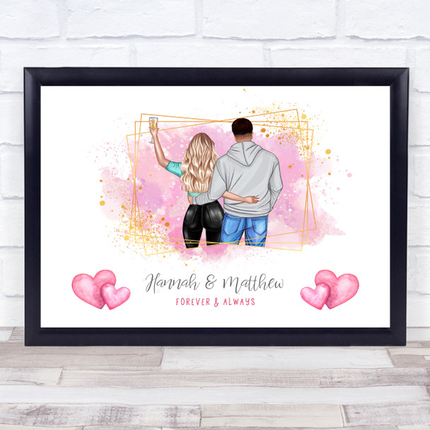 Forever Pink Champagne Romantic Gift For Him or Her Personalised Couple Print