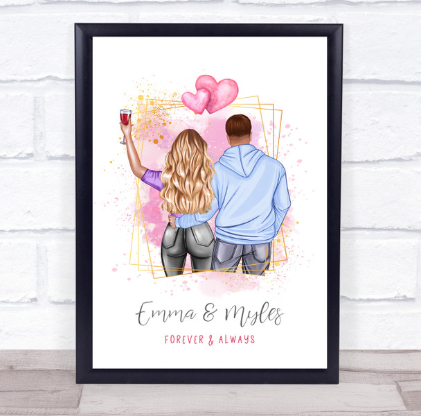 Forever Pink Wine Romantic Gift For Him or Her Personalised Couple Print