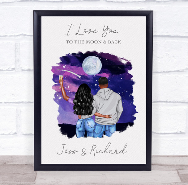Moon & Back Romantic Gift For Him or Her Personalised Couple Print