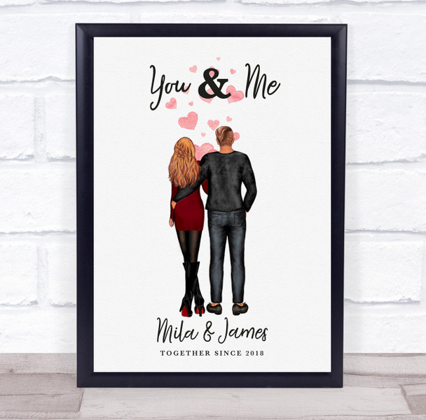You & Me Watercolour Romantic Gift For Him or Her Personalised Couple Print