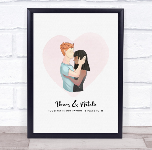 Pink Heart Background Romantic Gift For Him or Her Personalised Couple Print