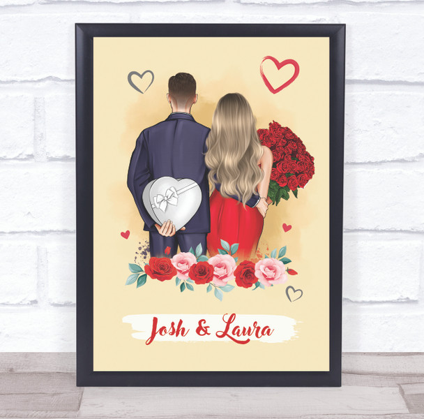 Red Roses Hearts Romantic Gift For Him or Her Personalised Couple Print