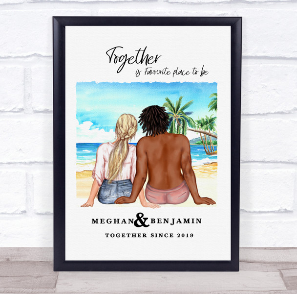 Watercolour Palm Tree Romantic Gift For Him or Her Personalised Couple Print