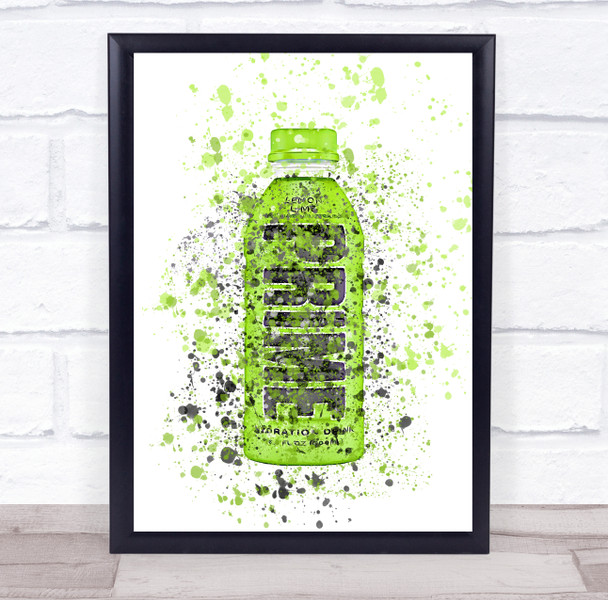 Lemon Lime Flavour Prime Drink Bottle Splatter Decorative Wall Art Print