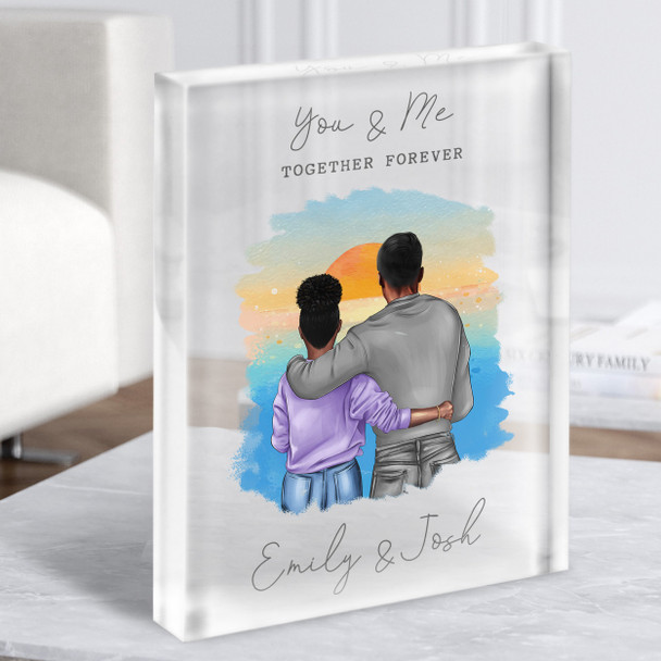 Sunset Beach Wash Gift For Him or Her Personalised Couple Clear Acrylic Block