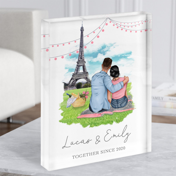 Paris Picnic Romantic Gift For Him or Her Personalised Couple Acrylic Block