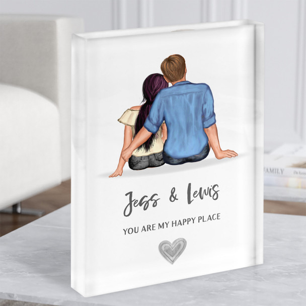 My Happy Place White Gift For Him or Her Personalised Couple Acrylic Block