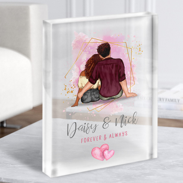 Pink Wash Hearts Gift For Him or Her Personalised Couple Clear Acrylic Block