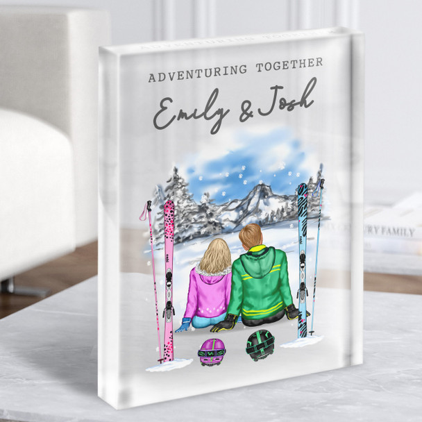 Ski Slopes Adventuring Gift For Him Her Personalised Couple Clear Acrylic Block