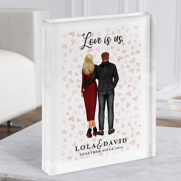 Hearts Love Is Us Romantic Gift For Him or Her Personalised Couple Acrylic Block