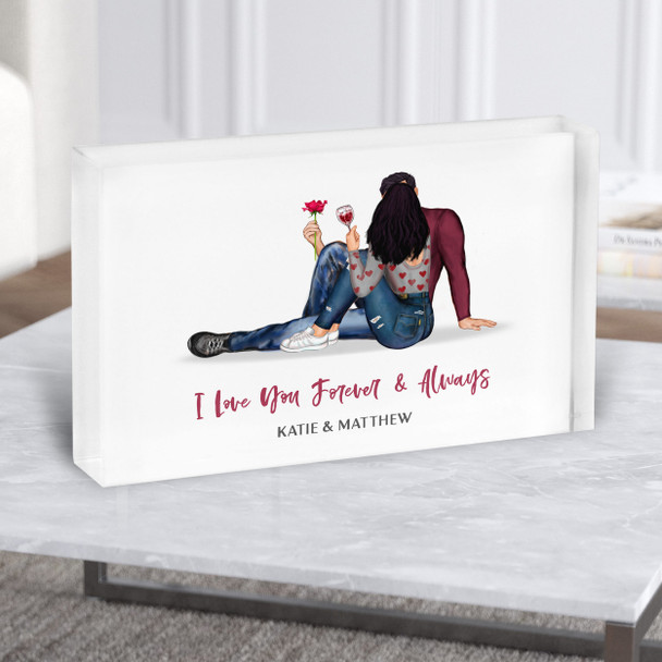 Forever & Always Rose Flower Gift Him & Her Personalised Couple Acrylic Block
