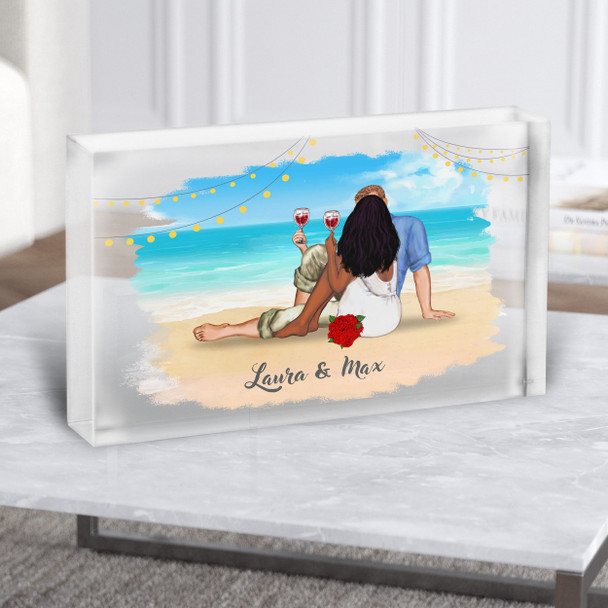 Beach Sea Wine Gift For Him or Her Personalised Couple Clear Acrylic Block
