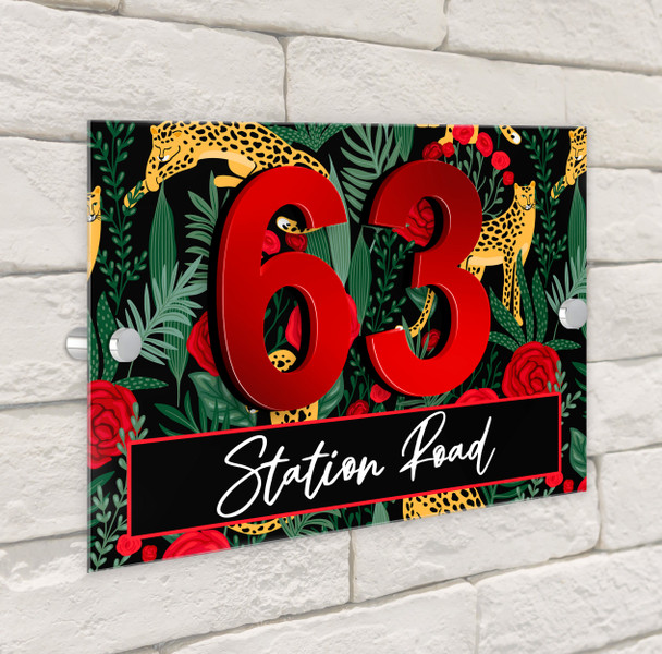 Bright Jungle Leopards 3D Acrylic House Address Sign Door Number Plaque