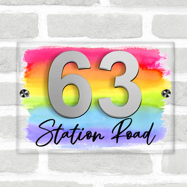 Rainbow Brush 3D Acrylic House Address Sign Door Number Plaque