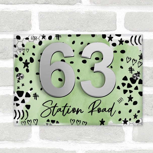 Sage Green Watercolour Abstract 3D Acrylic House Address Sign Door Number Plaque