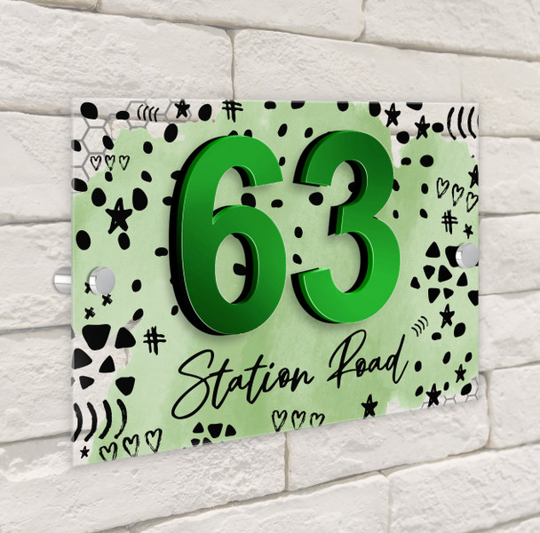 Sage Green Watercolour Abstract 3D Acrylic House Address Sign Door Number Plaque