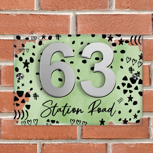 Sage Green Watercolour Abstract 3D Acrylic House Address Sign Door Number Plaque