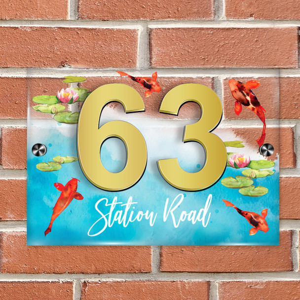 Koi Carp Fish Pond 3D Acrylic House Address Sign Door Number Plaque